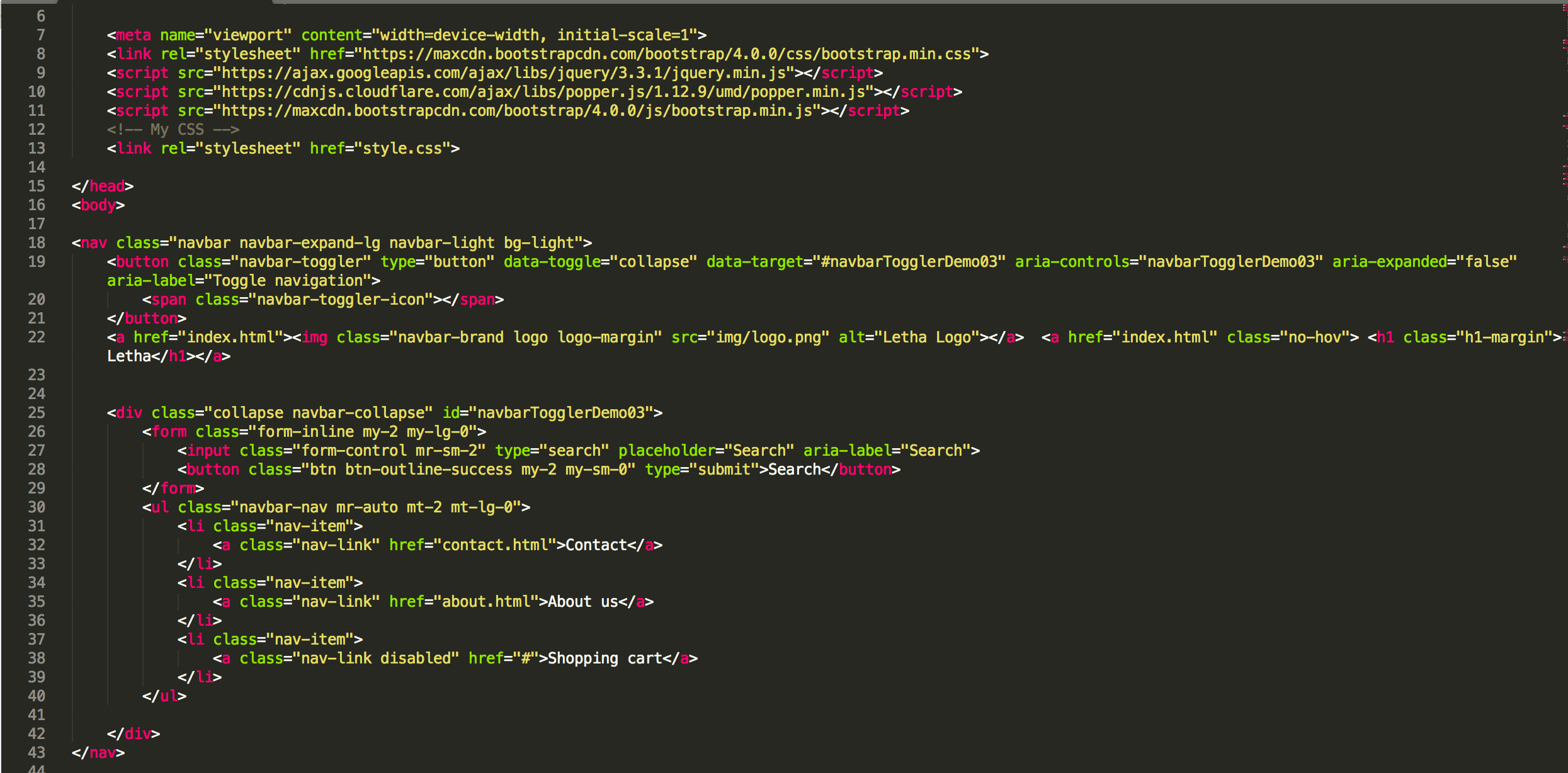 Picture of example of the code